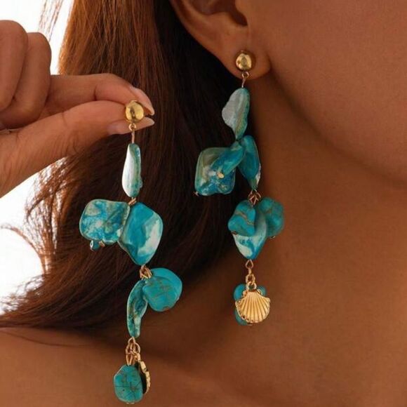 Turquoise and Gold Shell Dangle A1246 - Picture 2 of 4